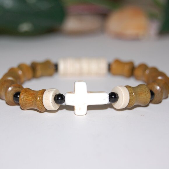 Cross Bracelet,Wood Bracelet,Cross Wood Bracelet,Rosary Bracelet,Wood Rosary Bra - Picture 2 of 2